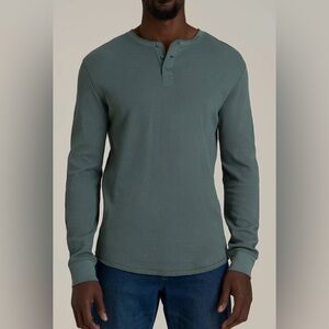 Tall Button-Front Long Sleeve Henley Shirt - Balsam Green